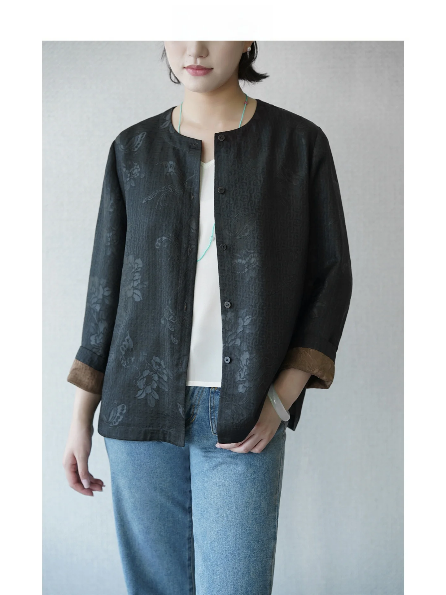 

Шелковая блуза Qinqiu 25 момме из линглуо-шика, повседневная, в китайском стиле, премиум-качества, для женщин, в стиле тан-костюма