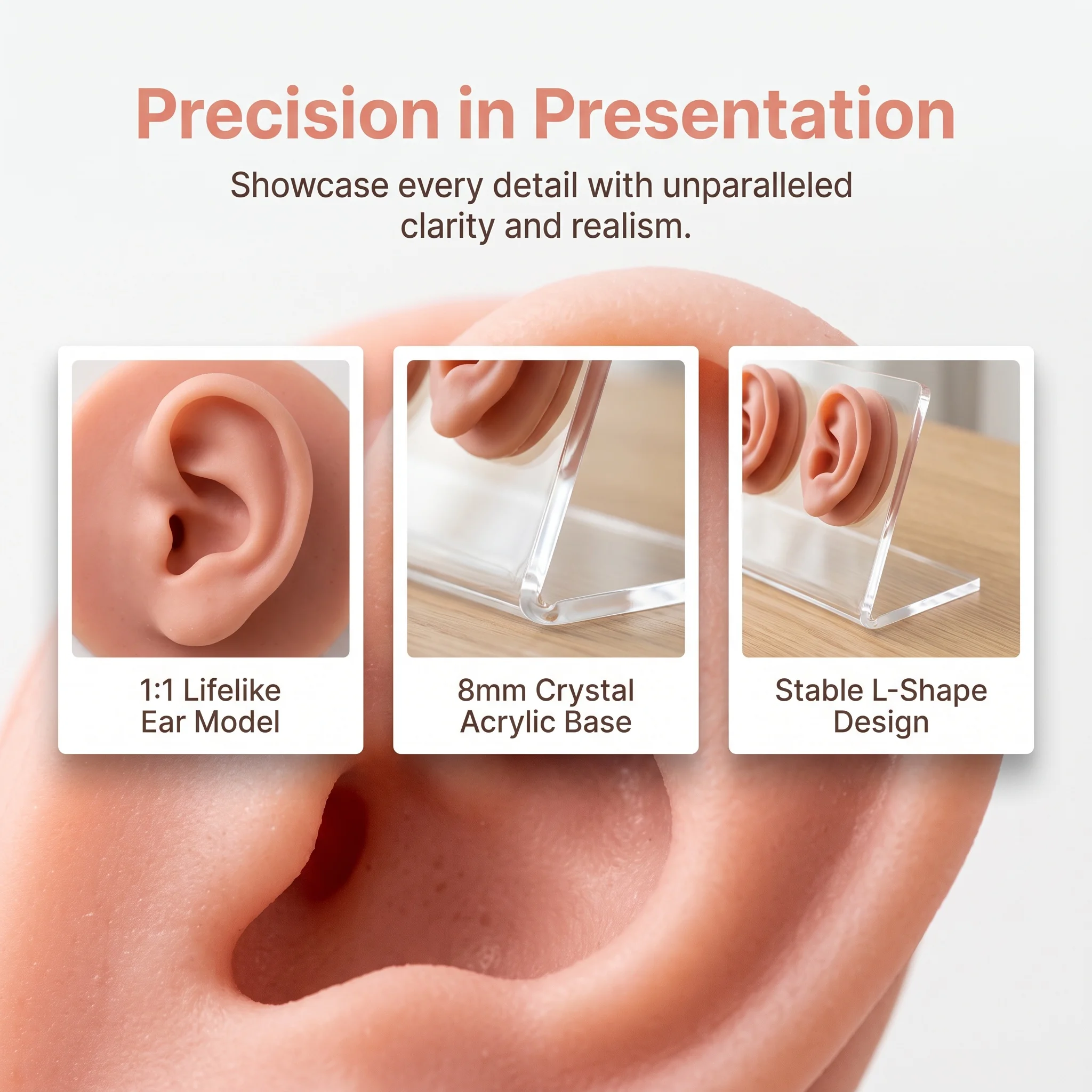 Soundlink Acrylic Head Shape Display Stand With Silicone Ear Model For Hearing Aids IEM Earphones  Sample Exhibition Audiology