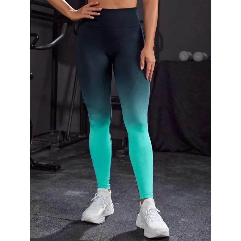 Seamless Gradient Yoga Leggings Women Fitness Leggings Gym High Waist Butt Lift Knitting Fashion Sports Cycling Tights