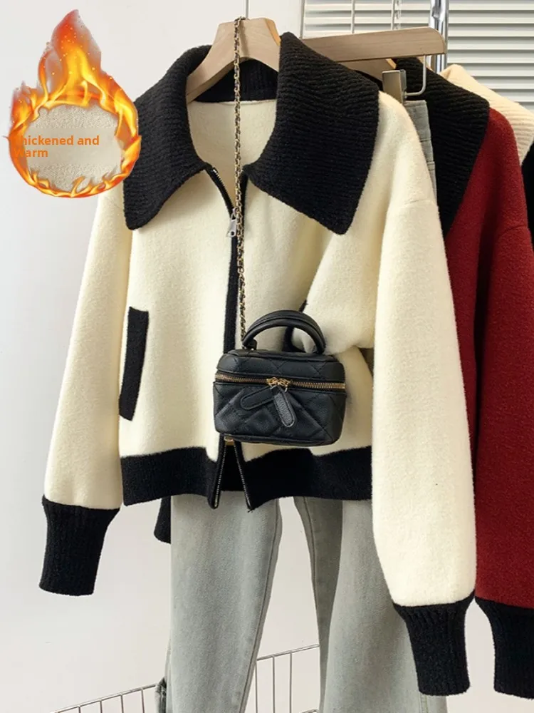 Short Knitted Sweater Jacket Women's Spring Autumn New Large Size Fat MM High Sense Double Zipper Knitted Open Cardigan Top