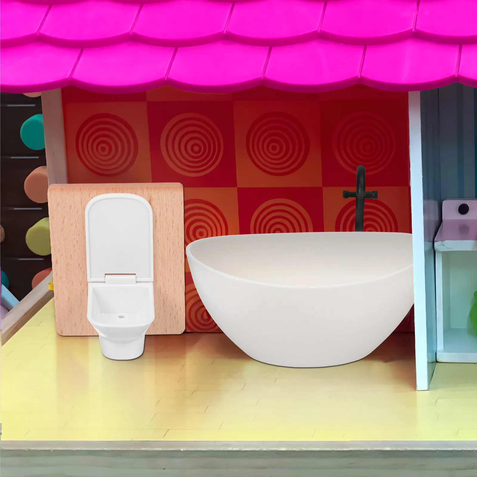 

1Set Miniature Dollhouse Bathroom Furniture Set Wood Plastic Safe Design Easy Assembly Cozy Modern Bath Decor for Pretend Play