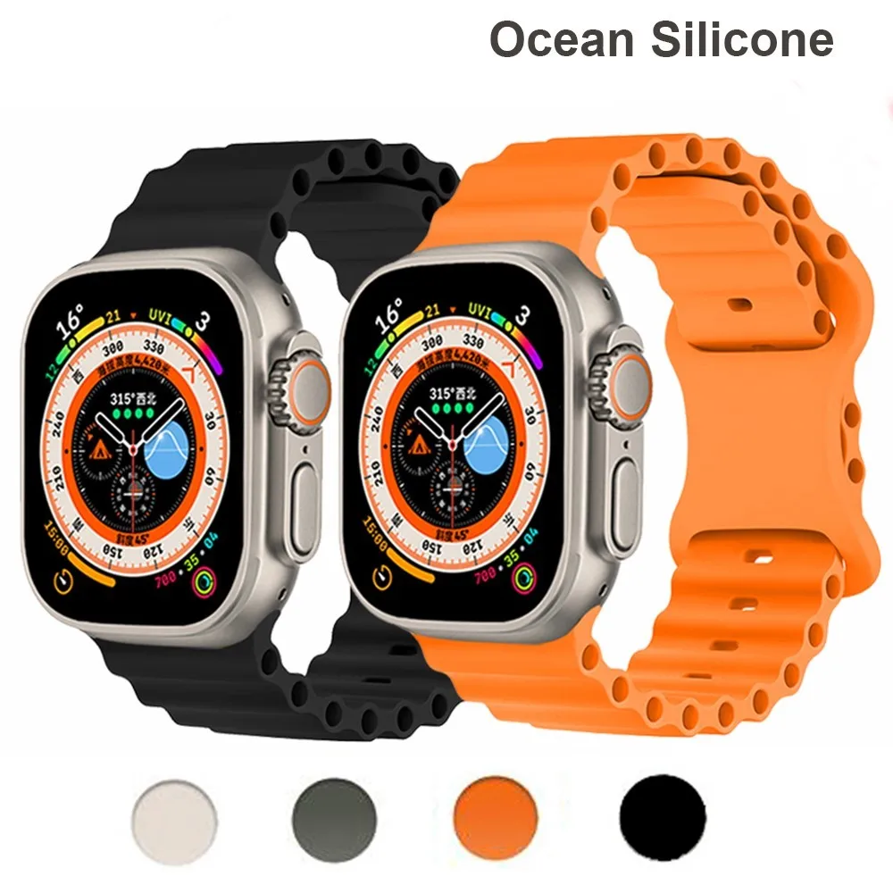 

Ocean Band для Apple Watch Ultra Ремешок 49 мм 45 мм 44 мм 40 мм 41 46 мм Силиконовый браслет с пряжкой-бабочкой iWatch серии 10 9 8 7 SE