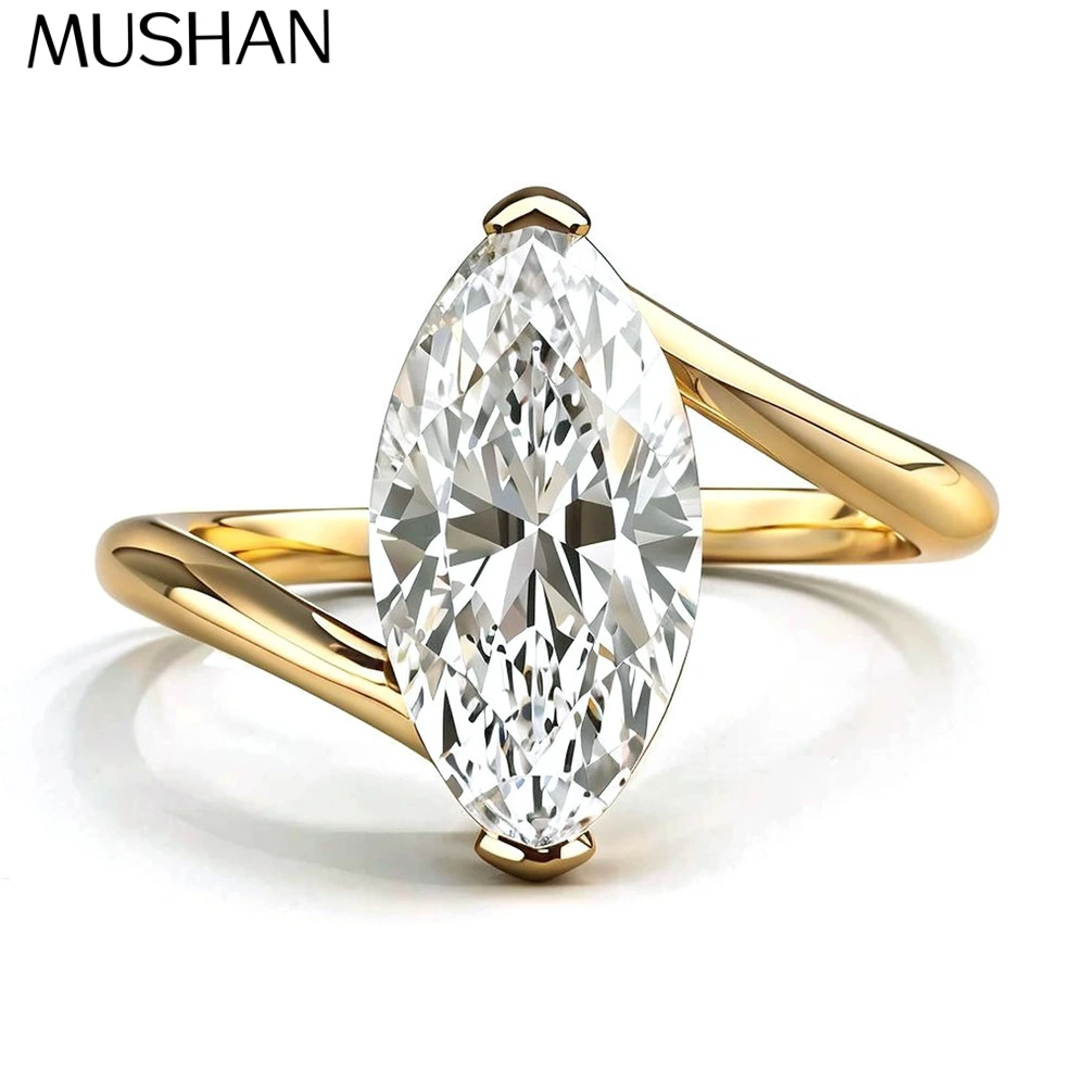 

Кольцо MuShan Luxury Jewelry из стерлингового серебра 925 пробы с муассанитом VVS, позолоченное 18-каратным золотом, для невесты, патент MST