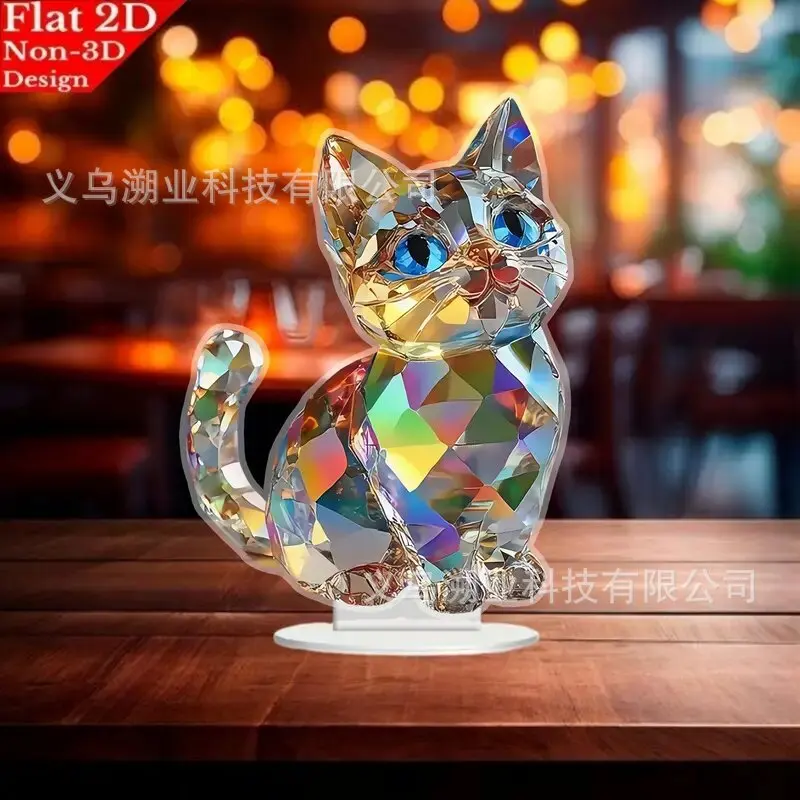 Colorful and cute 2D acrylic cat ornament for home, living room, entrance hall, and study room decoration