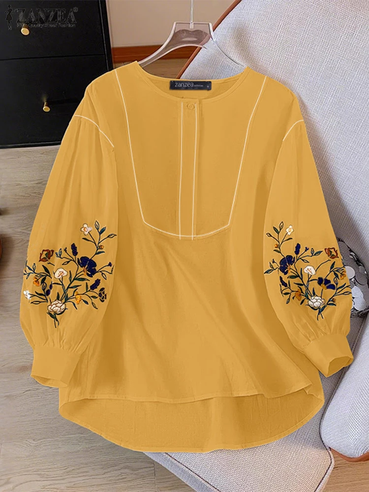

ZANZEA 2025 Women Summer Blouse Shirts Fashion 3/4 Puff Sleeve Floral Print Tunic Tops Casual O-Neck Button Loose Vintage Blusas