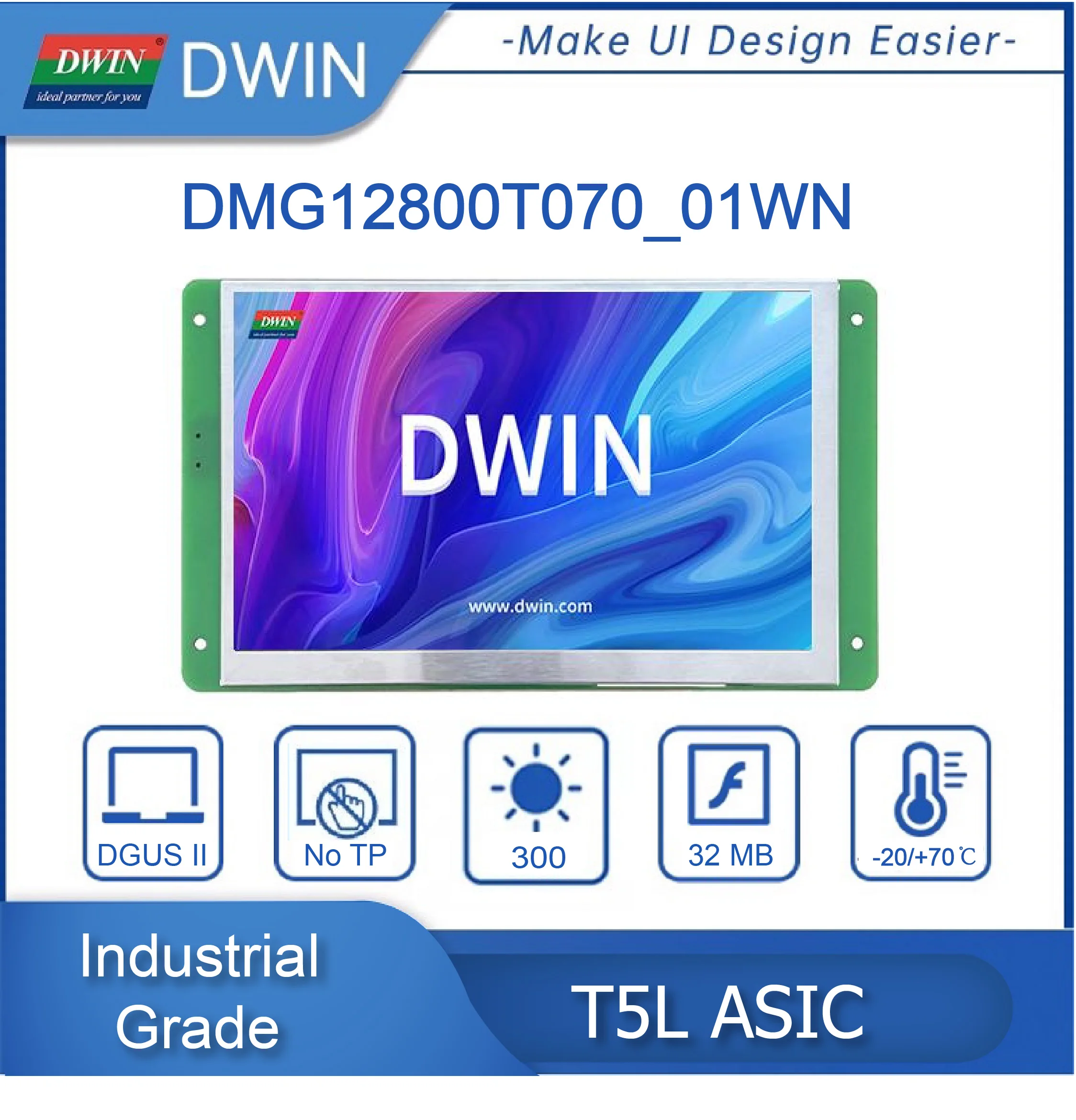 DWIN 7 Inci 1280*800 Tampilan HMI Tingkat Industri Arduino PLC Layar Sentuh IPS-TFT-LCD TTL/CMOS RS232 Mode Copic