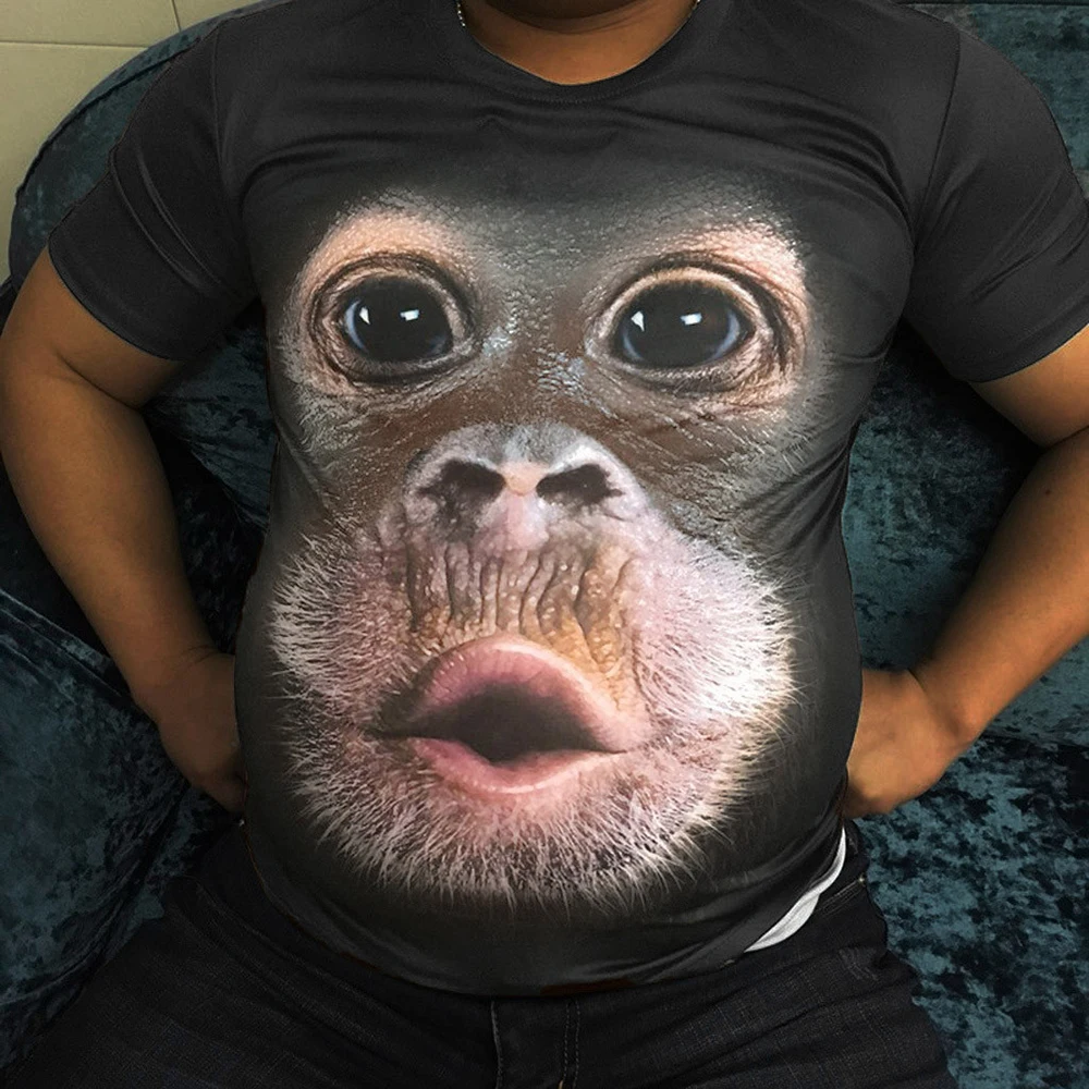 CLOOCL Men T Shirt 3D Graphics Mouth Monkey T-shirt Animal Printed Women T-shirt Short Sleeve Men's Big Belly Funny Tshirt Tops