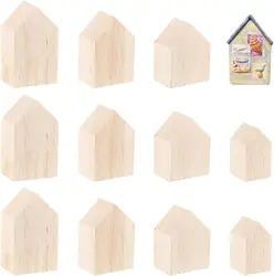 12Pcs 4Sizes Unfinished Wooden House Shaped Blocks Arrow Shape Wooden Tray Plates Blank Wooden Cutouts Farmhouse Wooden Craft