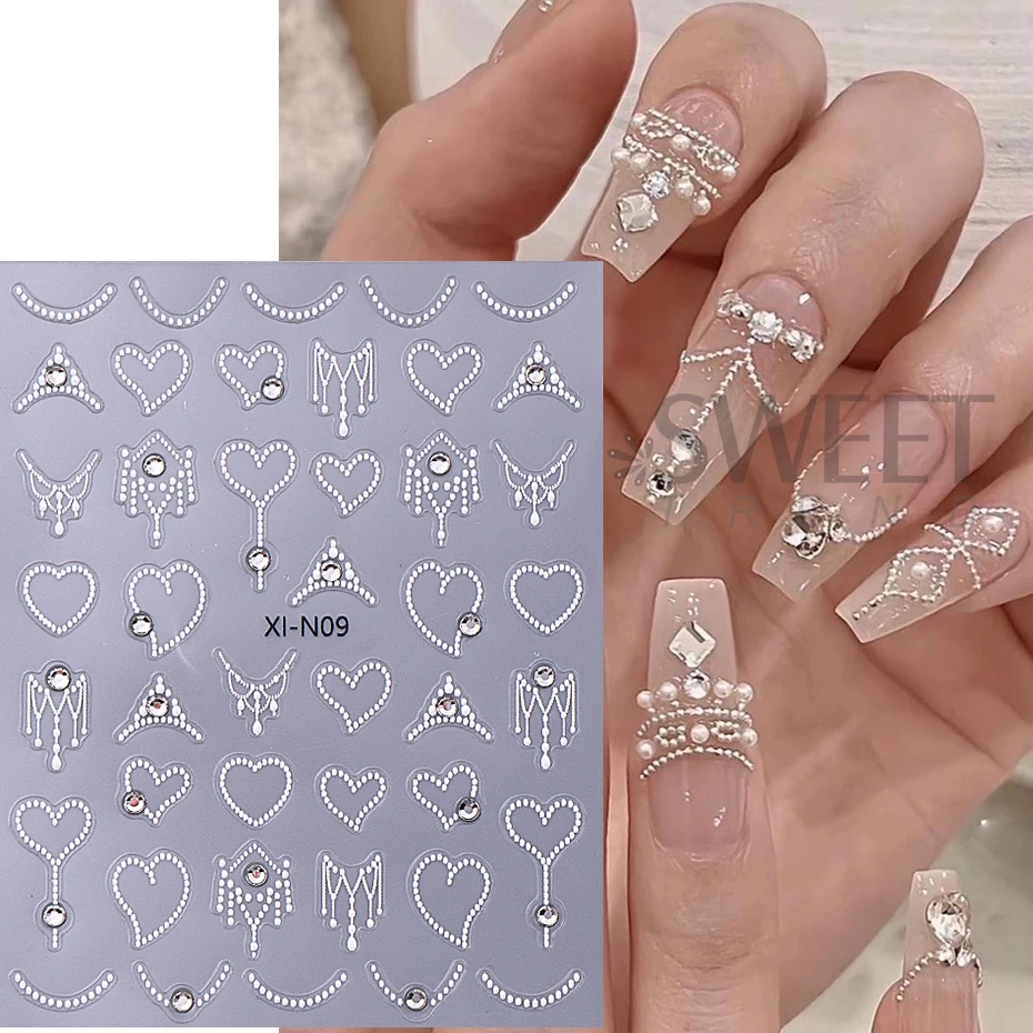 3D Rhinestones Gold Silver French Nail Art Stickers Retro Wave Simple Line Design Adhesive Slider Decals DIY Manicure Decoration