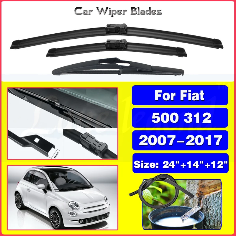 For Fiat 500 312 2007-2017 Car Front Rear Wiper Blades Soft Rubber Windscreen Wipers Auto Windshield 24\