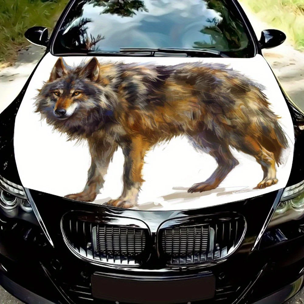 Walking wolf animal car vinyl wraps, super durable vinyl material, first choice for car engine decoration.