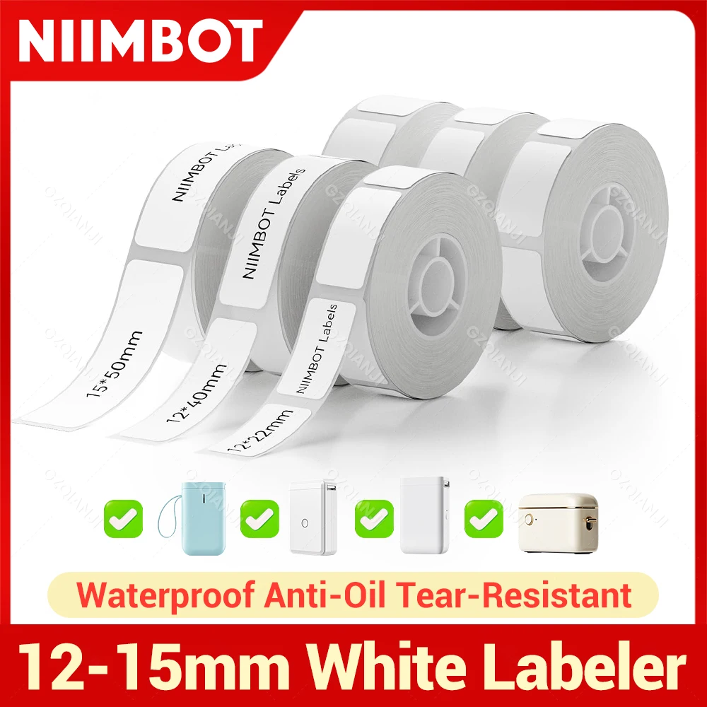 Impermeável Niimbot White Label rolo de papel térmico, anti-óleo, resistente ao rasgo, D11, D110, D101 etiqueta da impressora