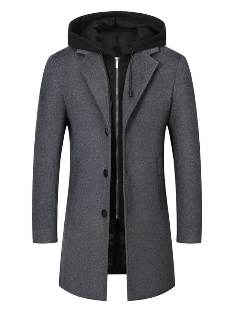 2023 Mens Wool Coat Winter Men Thick Warm Coat High Quality Design Wool Coat Men High Quality Design Hooded Woolen Overcoat