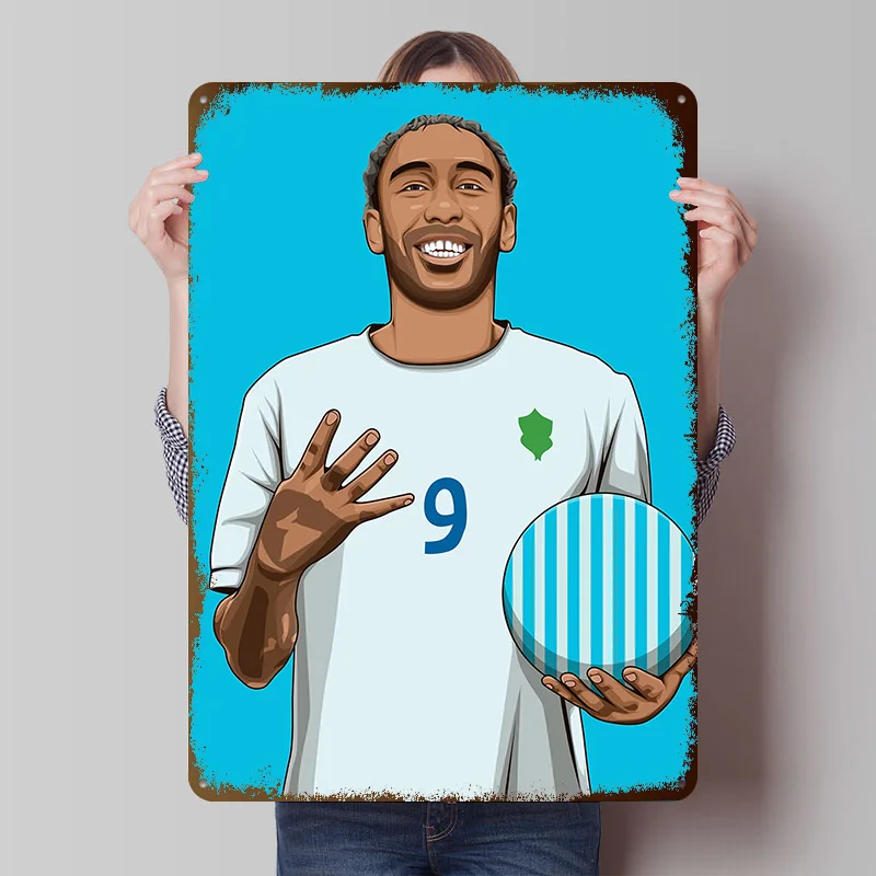 Pierre-Emerick Aubameyang Pôster de metal personalizado arte de parede retrô vintage sinais de folha de flandres para homem decoração de caverna quarto casa