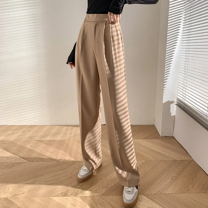 Black Women Pants 2022 Spring/Summer Draped Suit Mop Trousers Loose Casual Straight Pants Floor Pants Urban Leisure Khaki Blue