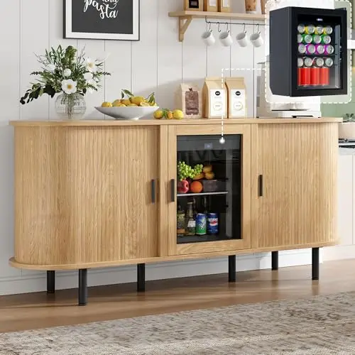 70" Coffee Bar Cabinet with Fridge, Mini Fridge Cabinet, Sideboard Cabinet - view 2
