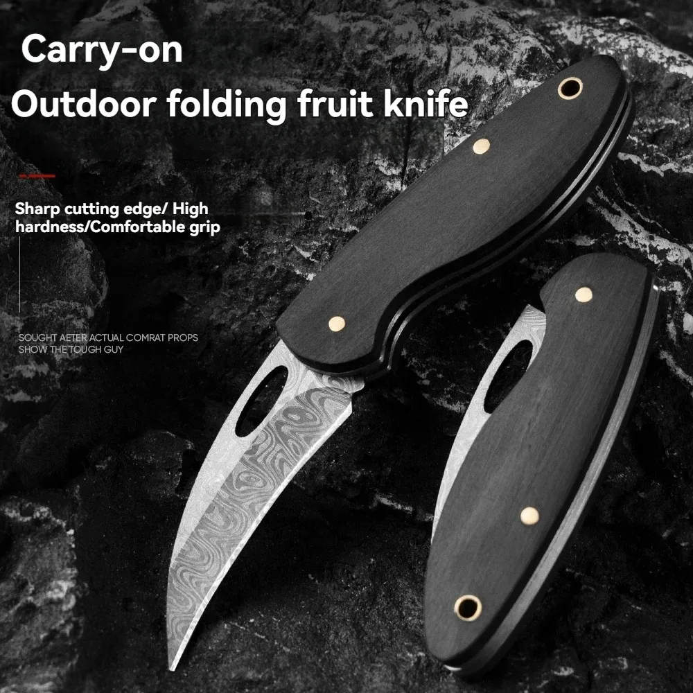 Damascus Folding Knife Portable Mini Claw Knife Sharp Outdoor Camping Fruit Knife Multi Use EDC Pocket Knife