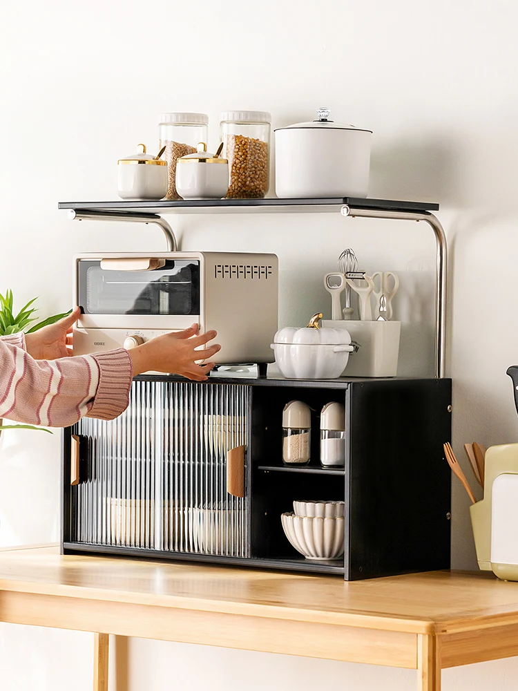 Kitchen shelves: multi-layered storage, spices, dishes, sideboards, cupboards, microwave, dust-proof cup holders image 3
