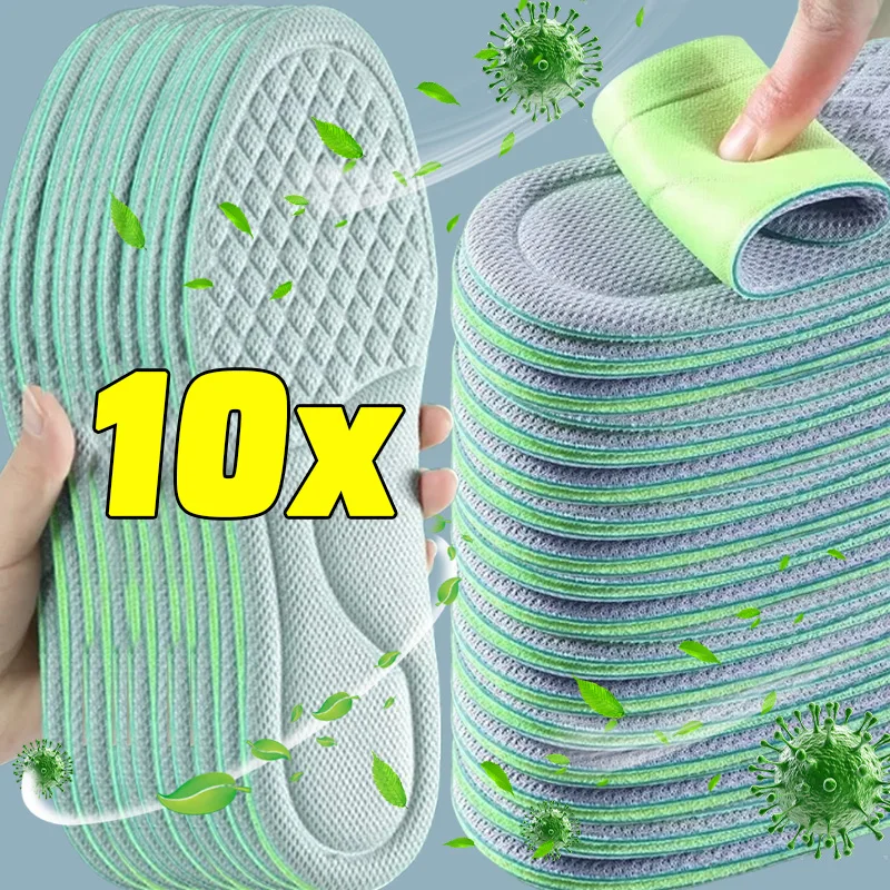 10pairs Summer Green Black Memory Foam Insoles Unisex Soft Deodorant Sports Absorb Sweat Insole Antibacterial Shoes Accessories