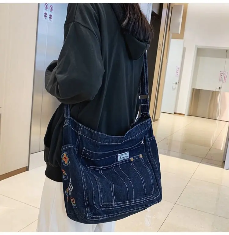 JIAERDI Vintage Denim Handbag Women Retro Grunge Print Punk Casual Crossbody Bags Female Harajuku Y2k Messenger Bag Aesthetic