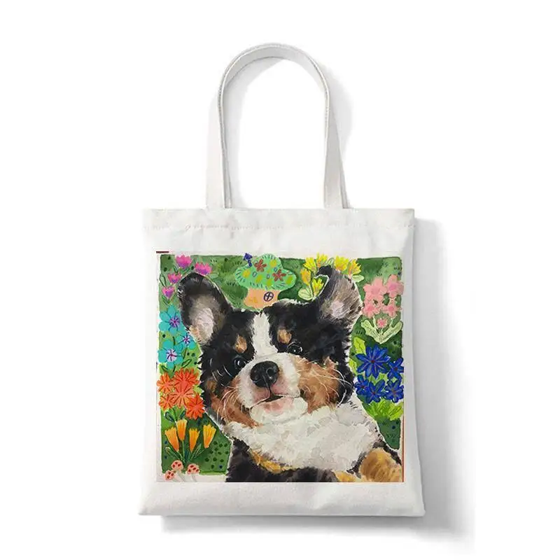 

2026 Dog-shaped canvas bag, eco-friendly shopping bag, student tutoring bag, hand-held shoulder bag, cute