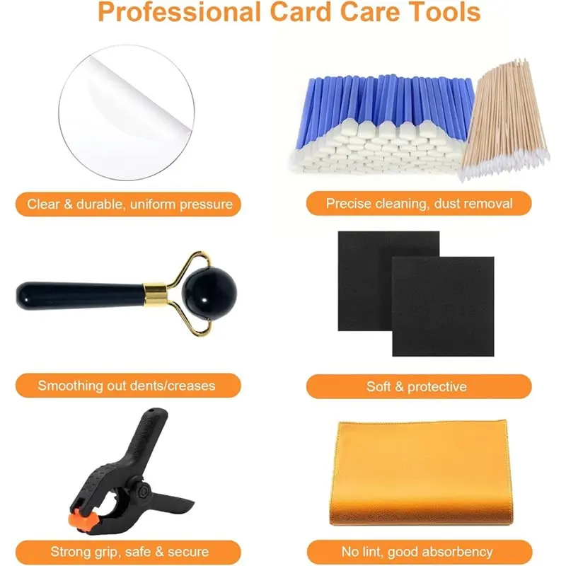 【RECOMENDAR】Card Collector Must-Have Supplies-162 Pcs Trading Card Cleaning Kit, Card Flattening Tool Kit, Card Repair Set