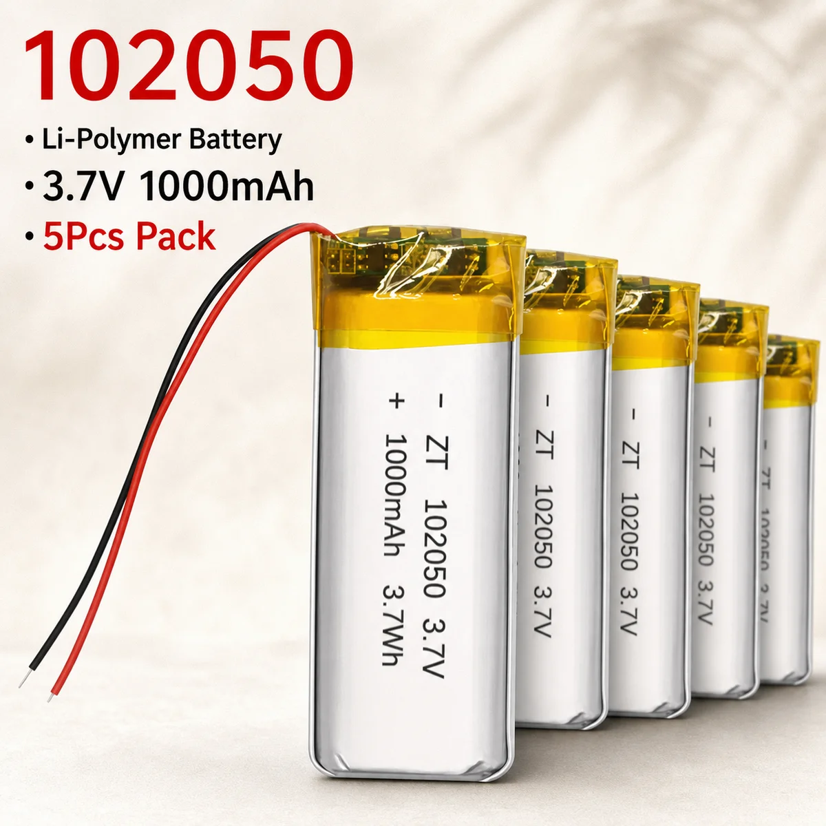 5PCS LiPo Rechargeable Battery 102050 3.7V 1000mAh Lithium Polymer Cell for Power Bank GPS Backup Devices