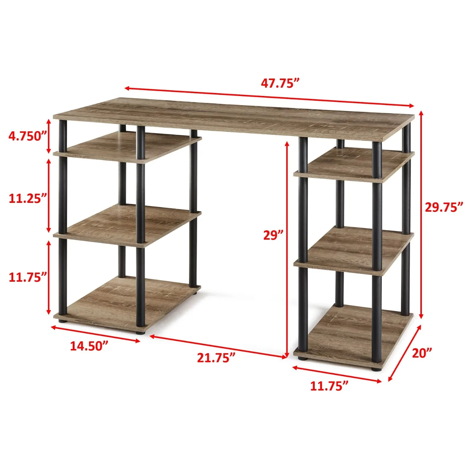 US No Tools Computer Desk, Rustic Brown Rustic brown finish for an understated style Features six shelves for office supplies