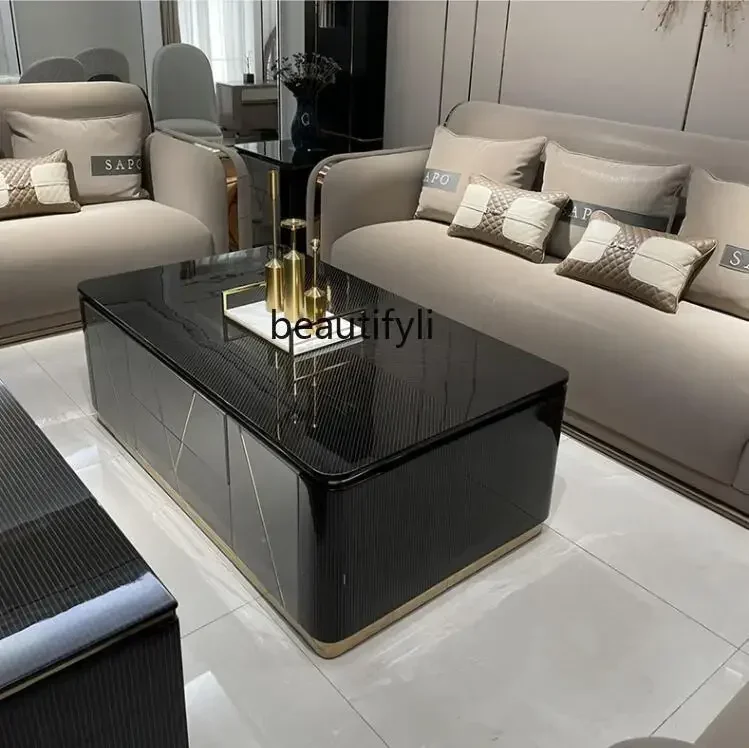 New Italian light luxury coffee table villa living room long coffee table size apartment Hong Kong style furniture