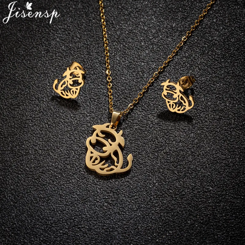 Gold Color Stainless Steel Jewelry Sets for Women Origami Cow Cattle Pendants Necklaces Animal Small Earings Collares Mujer