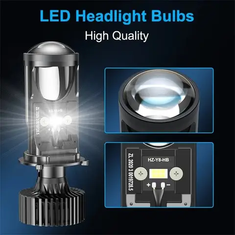 Y6 Car LED Headlights H4 H7 Bi-LED Projector Retrofit Fisheye Lens, High Low Beam Conversion Upgrade for Custom Car Lighting 8 best sales y6 led h4 - №2