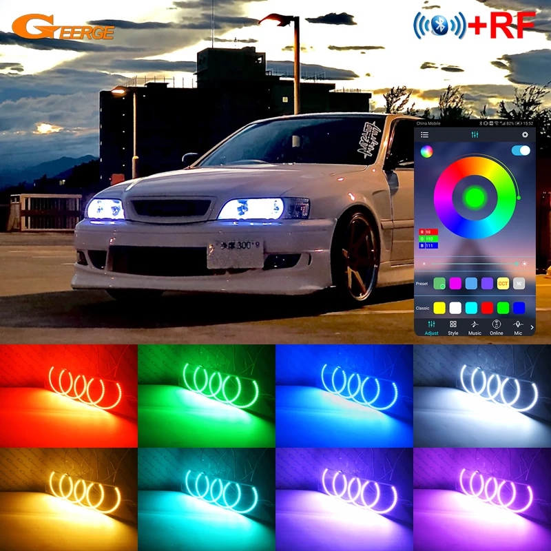 For Toyota Chaser JZX100 1996 - 1999 2000 2001 RF Remote Bluetooth App Multi-Color Ultra Bright RGB LED Angel Eyes Halo Rings