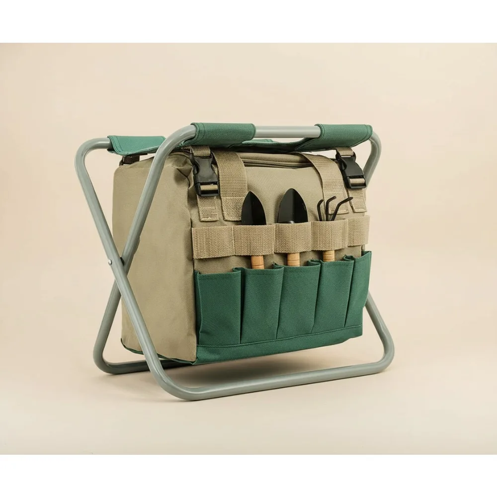 

Foldable Garden Stool with Detachable Tool Bag, Portable Outdoor Chair for Gardening Fishing Camping Adults