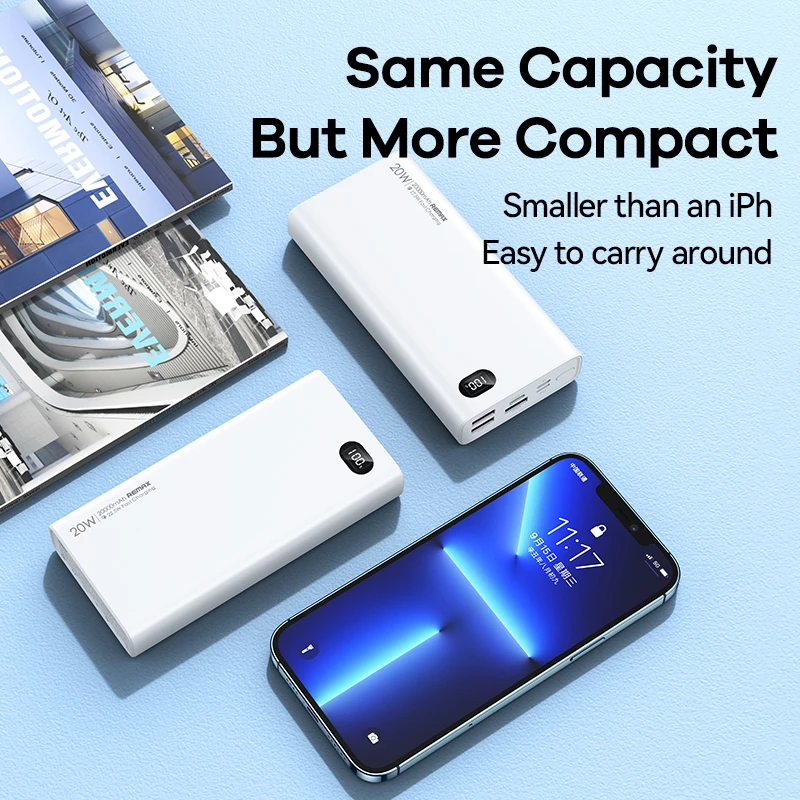 Remax Portable PowerBank 20000mAh PD20W QC22.5 Fast Charging External Battery Charge For iPhone 15 16 Cell Phone iPad Xiaomi Max