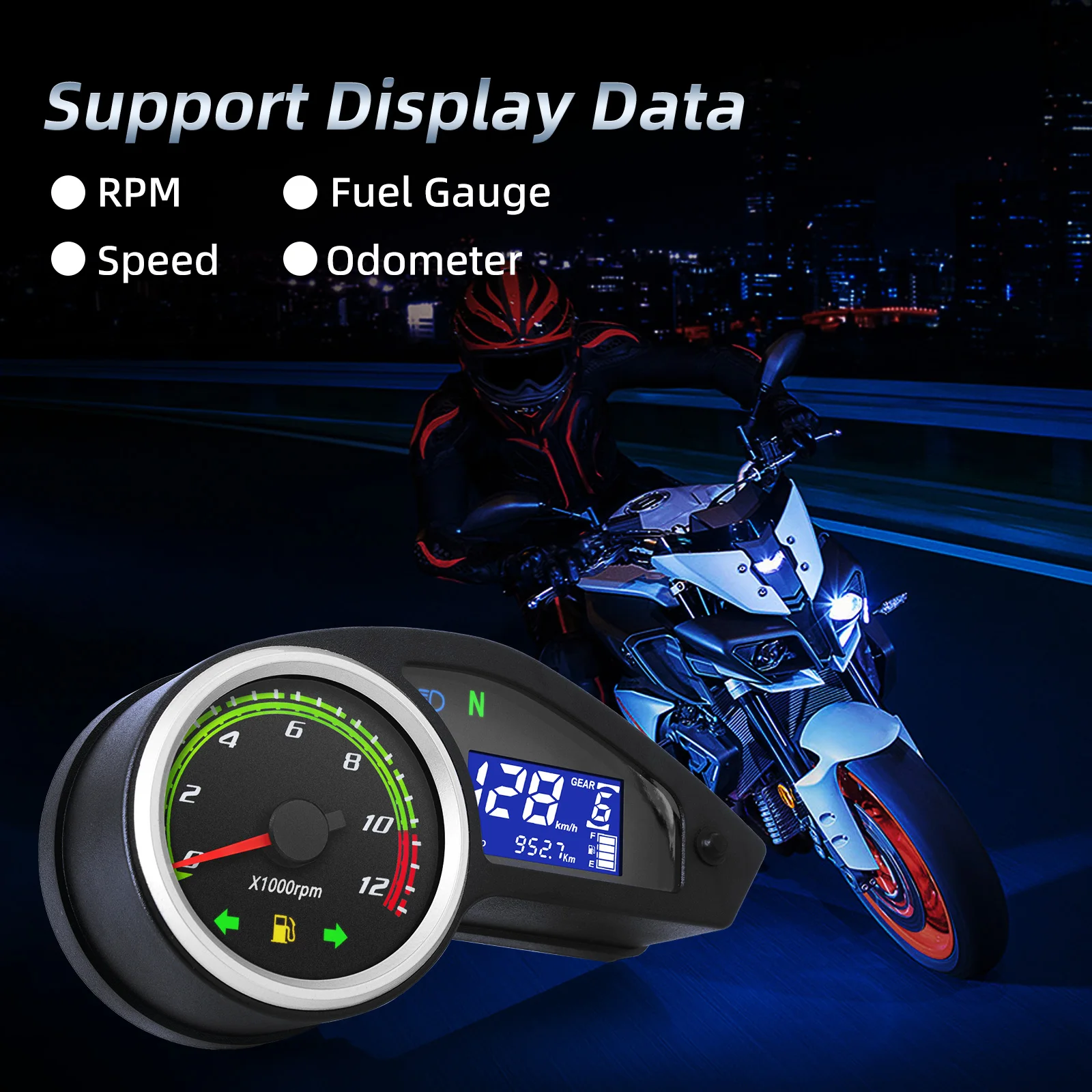 12V motocykl univerzální 12000RPM klínový řemen tachometru otáčkoměr palivo měřič LCD digitální měřici zařízení motocykl přístrojová deska