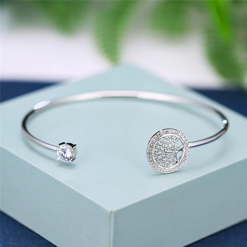 Dainty Female White Zircon Stone Bracelet Tree Of Life Adjustable Bracelets For Women Cute Rose Gold Wedding Bracelet