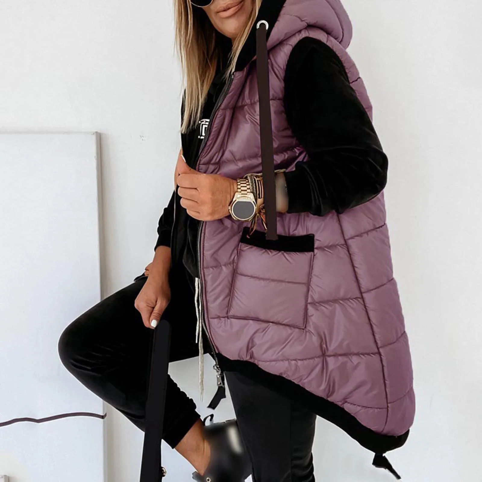 Sleeveless Hooded Down Vest Women Autumn Fashion Long Cotton Padded Jacket Female Winter Warm Waterproof Waistcoat Streetwear