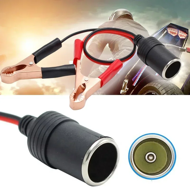 Battery Terminal Clip-on Vehicle Car Cigarette Lighter Socket Female Adapter 12V 10A Alligator Clips Extension Cord