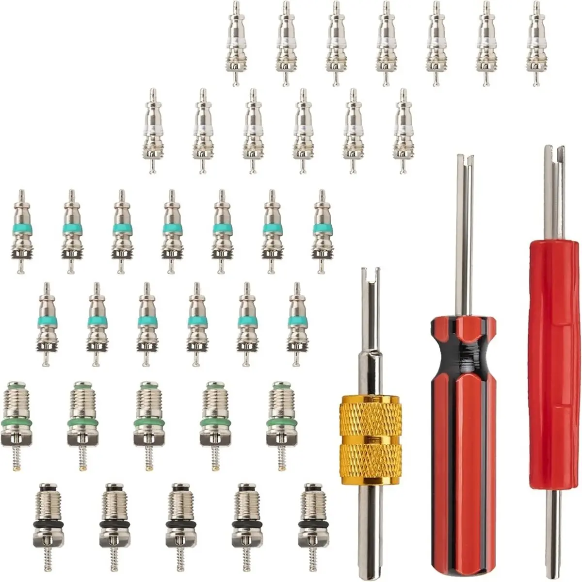 1set Air Conditioning Valve Core Kit, R12 R134a Tire Valve Core Tools, Includes Single-Head and Double-Head Removal Tool