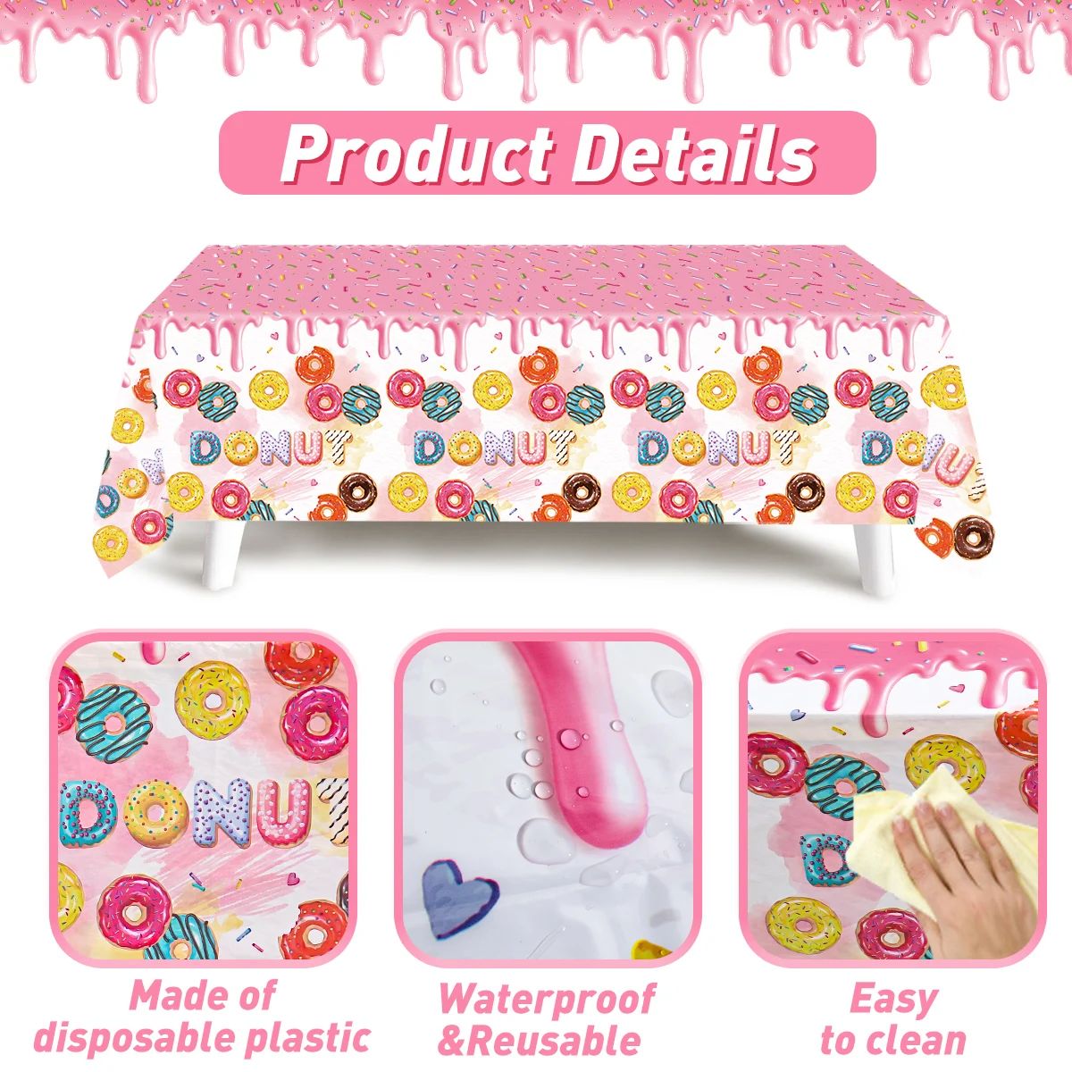 Mantel de fiesta de Donut, cubiertas de mesa de plástico con temática de Donut, decoraciones para fiesta de cumpleaños de niños, fiesta de cumpleaños dulce