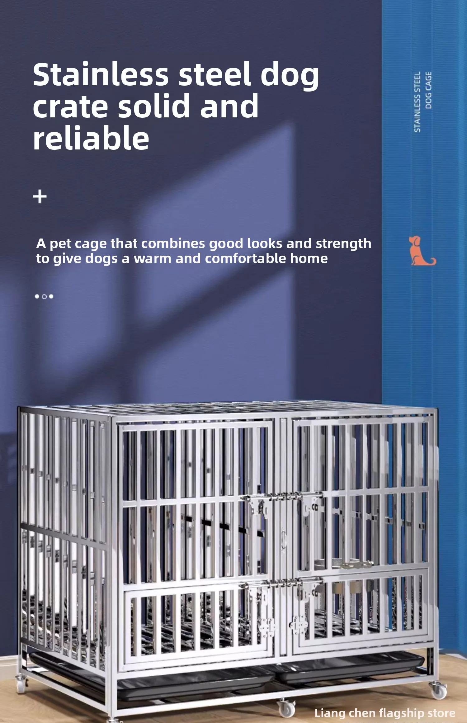 LH stainless steel dog cage with partition large dog pet kennel small and medium square tube