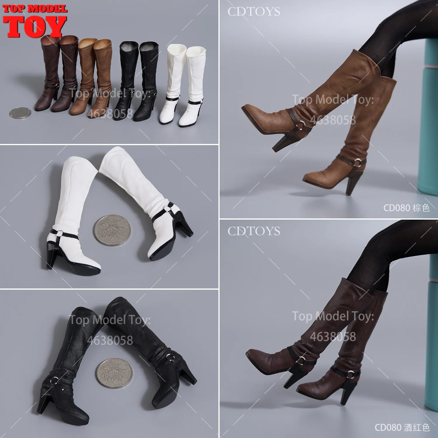 

cdtoys CD080 1/6 Scale Solid High Heels Pointed-Toe Mid-Calf Boots Shoes Model for 12'' Female Soldier Action Figure Body Dolls