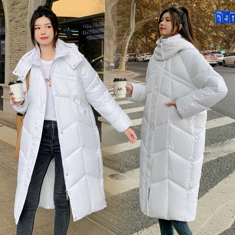 New Women Winter Long Down Parka Coat Jacket With Hood Female Loose Casual Thick Warm Zipper Coat Winproof Vintage Outwears