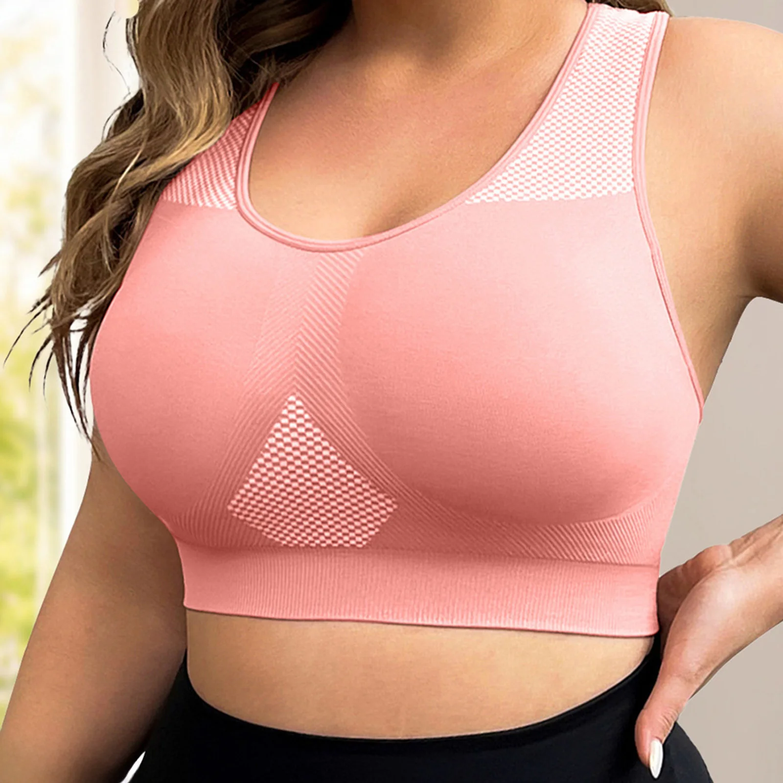 L-3XL Plus Size Sports Yoga Bra Women Seamless Sexy Push Up Fitness Vest Contrast Color U-Neck Workout Racerback Tank Tops image 2