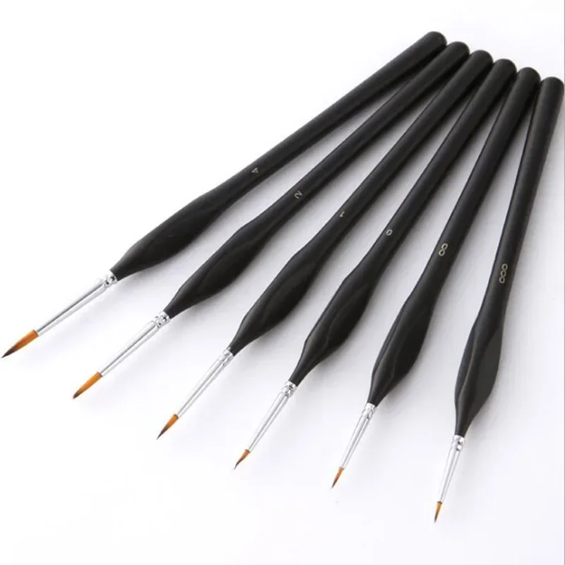 6Pcs/Pack Black Wood Handle Nylon Hair Triangulaur Painting Brushes Round Tip Hand-painted Hook Line Watercolor Pen Art Supply