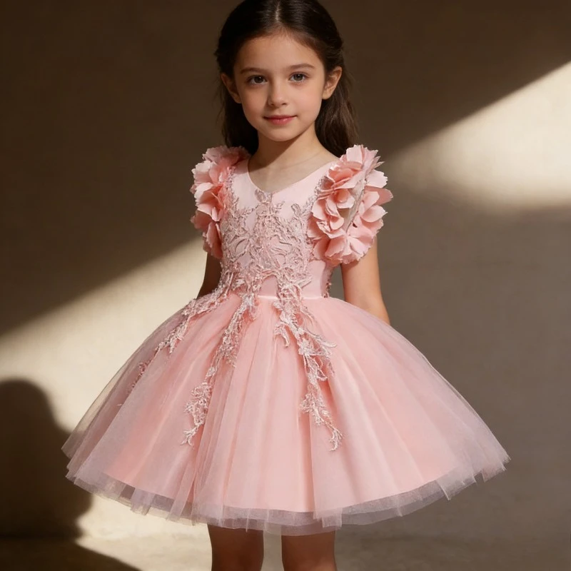Girl Princess Party Dress Childrens Wedding Skirt Autumn Theme Performance Costume