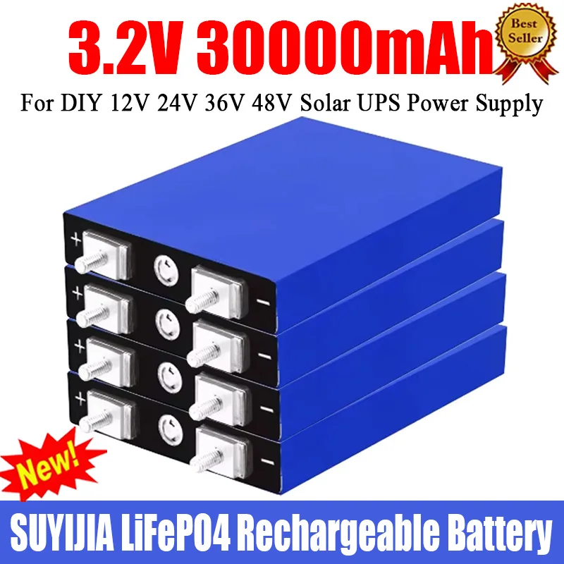 SUYIJIA 3.2V 30Ah LiFePO4 Battery Lithium Iron Phosphate Deep Cycle Suitable for DIY 12V 24V 36V 48V Solar UPS Power Supply