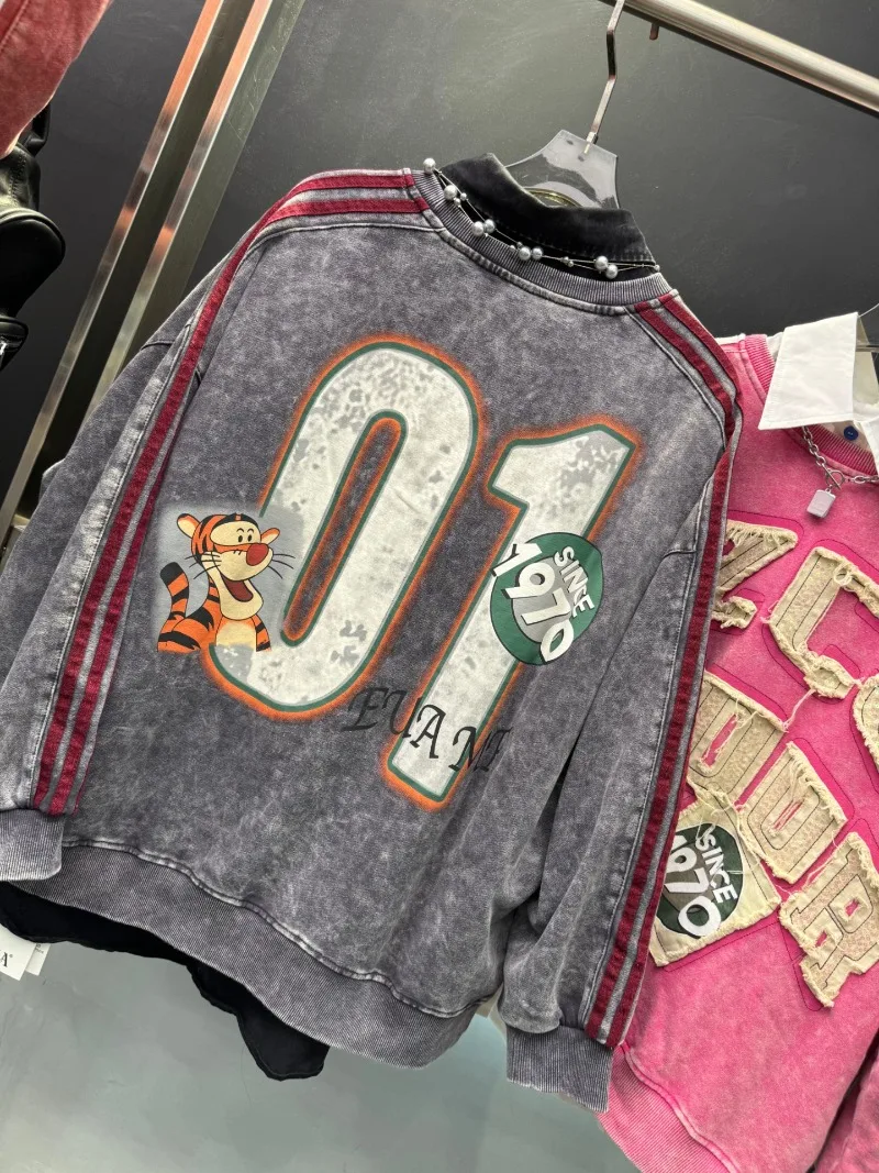 Sweet Fashion Heavy Embroidery Letter Sweatshirt Ladies Trendy Loose Design Top Ins Style 2025 Autumn New Pullover Harajuku Coat