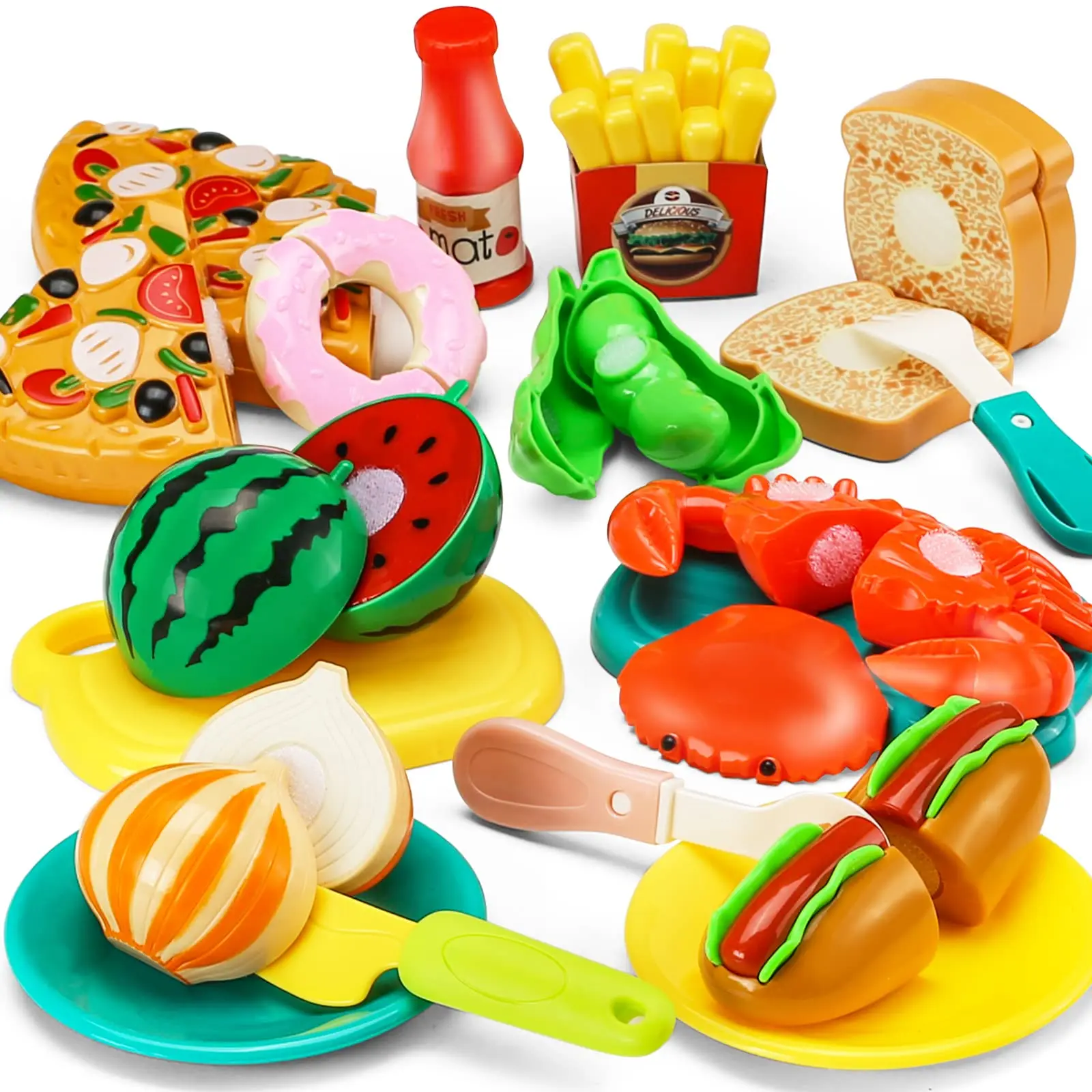 Children Simulation Kitchen Toys Set Pretend Play Fruit Vegetable Pizza Cutting Early Education Toys for Kids Play House Game