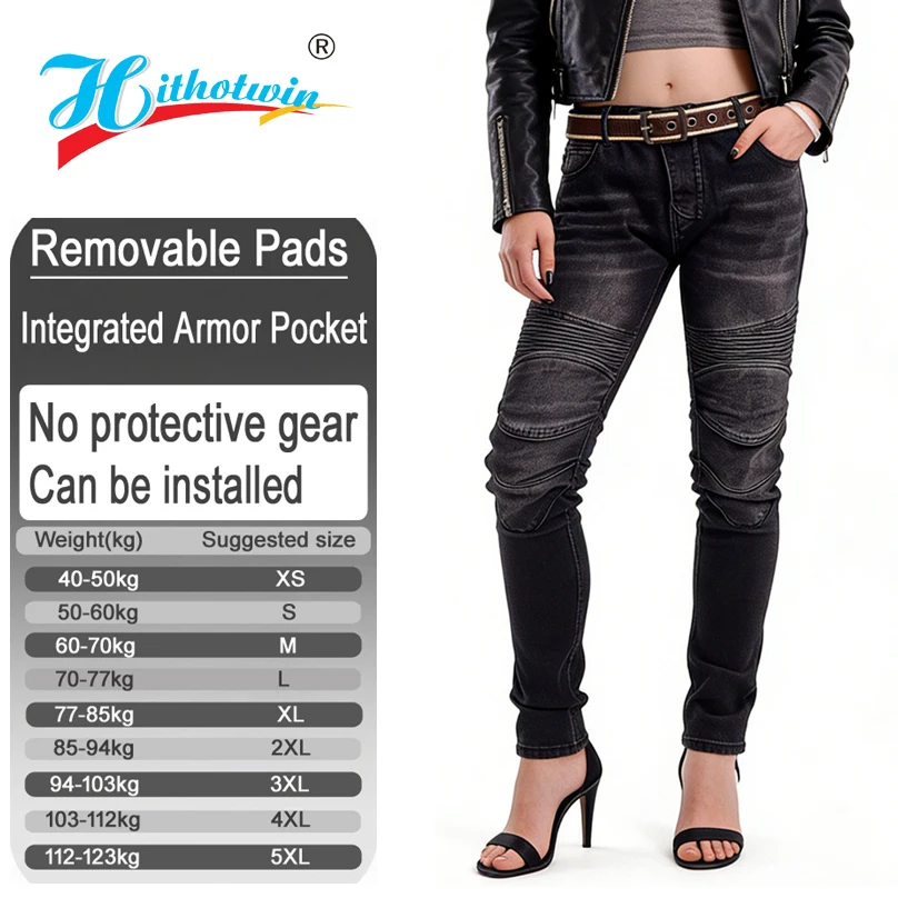 Women Black motocross riding jeans offroad motorcycle pants trousers with armor pockets armor not included 02